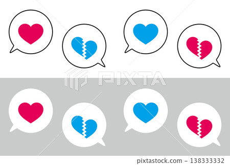 Simple speech bubble set with two heart marks, colorful, red and blue Simple speech bubble set with two heart marks, colorful, red and blue 138333332