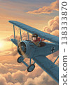 Pixelated Biplane In Flight Through Sunset Sky Pilot Wearing Goggles And Soaring Above The Clouds 138333870