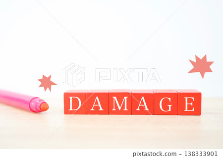 Image of damage/injury; red block letters; business/crisis management concept. Image of damage/injury; red block letters; business/crisis management concept. 138333901