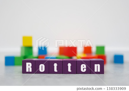 Rotten, purple block letters, colorful building block image 138333909