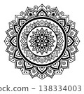 Outline illustration of a decorative mandala depicting intricate floral geometric patterns for spiritual and wellness design 138334003
