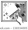 Outline illustration of a hand using a squeegee depicting window cleaning with a before and after effect for home service design 138334005