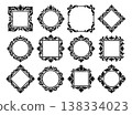 Silhouette icon set of 12 ornate baroque frames featuring scrollwork, crowns and floral flourishes for elegant design 138334023
