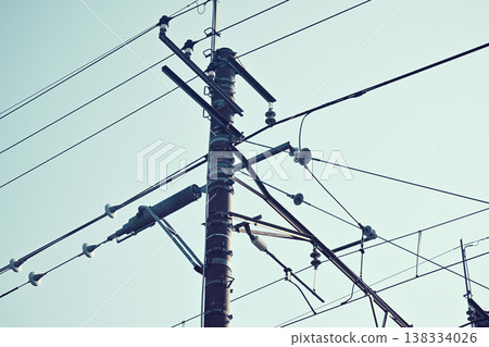 Blue sky and telephone poles 138334026