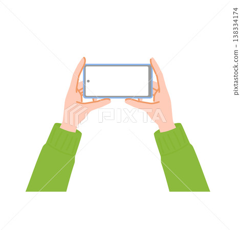 從上方俯視視角，一手水平握著智慧型手機。 138334174