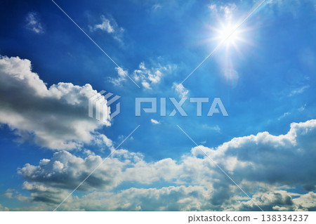 Summer blue sky, clouds and sun 138334237