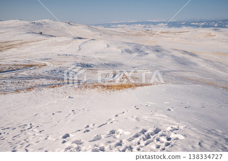 Landscape of Olkhon island covering by snow during winter season of Siberia, Russia. Landscape of Olkhon island covering by snow during winter season of Siberia, Russia. 138334727