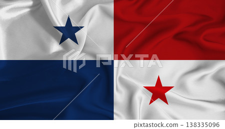 Realistic Panama flag waving. Close up of flag of Panama with cloth texture 138335096