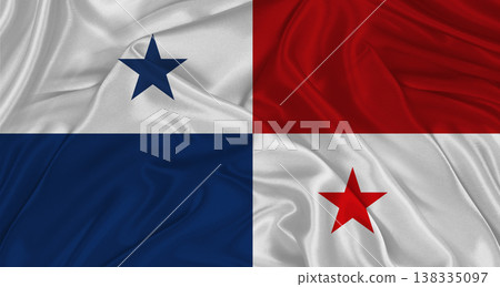 Panamanian flag with fabric texture. Realistic flag of Panama waving, National flag Panamanian flag with fabric texture. Realistic flag of Panama waving, National flag 138335097