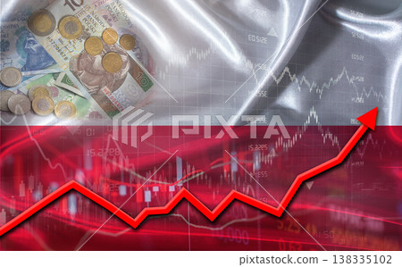 Polish economic growth on financial graph. Poland financial growth on market graph background Polish economic growth on financial graph. Poland financial growth on market graph background 138335102