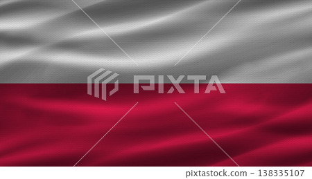 Polish flag with fabric texture. Realistic flag of Poland waving Polish flag with fabric texture. Realistic flag of Poland waving 138335107