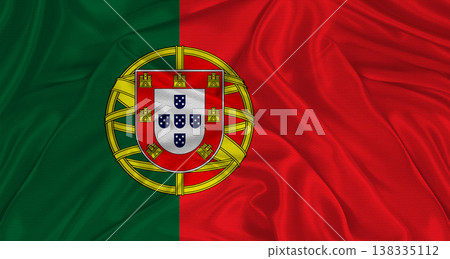 Portuguese flag with fabric texture. Realistic flag of Portugal waving, National flag Portuguese flag with fabric texture. Realistic flag of Portugal waving, National flag 138335112