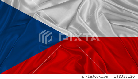Czech flag with fabric texture. Realistic flag of the Czech Republic waving, National flag Czech flag with fabric texture. Realistic flag of the Czech Republic waving, National flag 138335120
