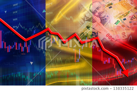 Romania financial fall on economy market. Romania financial crisis on economic graph Romania financial fall on economy market. Romania financial crisis on economic graph 138335122