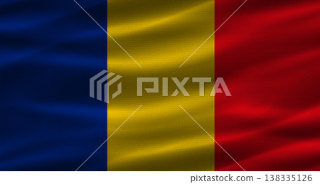 Romanian flag with fabric texture. Realistic flag of Romania waving Romanian flag with fabric texture. Realistic flag of Romania waving 138335126
