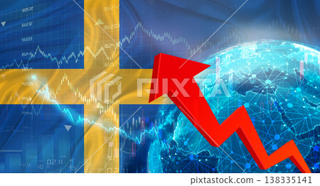 Global financial growth with Sweden flag. Financial growth with Swedish flag on economic graph background Global financial growth with Sweden flag. Financial growth with Swedish flag on economic graph background 138335141