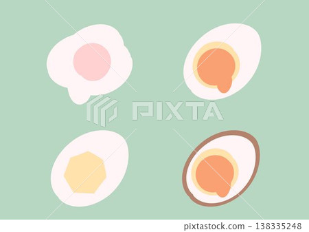 Illustrations of four types of boiled eggs 138335248