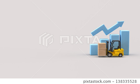 Logistics Growth Concept With Forklift And Rising Chart 3d render. Logistics Growth Concept With Forklift And Rising Chart 3d render. 138335528