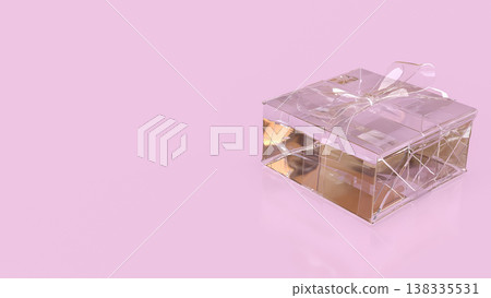 Transparent Gift Box With Ribbon On Pink Background 3d render. Transparent Gift Box With Ribbon On Pink Background 3d render. 138335531