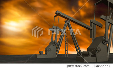 Oil Pump Jack At Sunset Petroleum Industry Energy Concept 3d render. Oil Pump Jack At Sunset Petroleum Industry Energy Concept 3d render. 138335537
