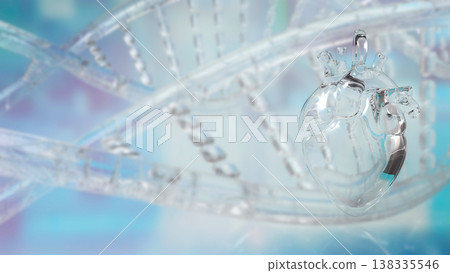Transparent Human Heart With DNA Background 3d render. Transparent Human Heart With DNA Background 3d render. 138335546