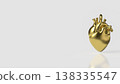 Golden Human Heart Isolated On Clean Background 3d render. 138335547