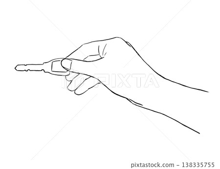 Line drawing illustration of a hand holding a key - Image material for crime prevention, real estate, and new lifestyles Line drawing illustration of a hand holding a key - Image material for crime prevention, real estate, and new lifestyles 138335755