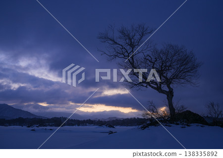 Trees by the quiet lake before dawn Trees by the quiet lake before dawn 138335892