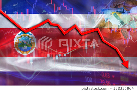 Costa Rica financial fall on economy market. Costa Rican financial crisis on economic graph 138335964