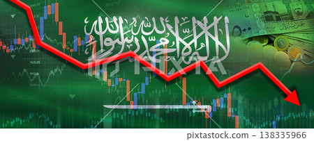 Saudi financial crisis on economic graph. Financial fall of Saudi Arabia on economy market Saudi financial crisis on economic graph. Financial fall of Saudi Arabia on economy market 138335966