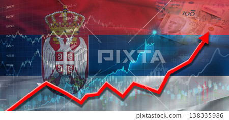 Serbia financial growth on market graph. Serbia economic growth on financial graph background Serbia financial growth on market graph. Serbia economic growth on financial graph background 138335986