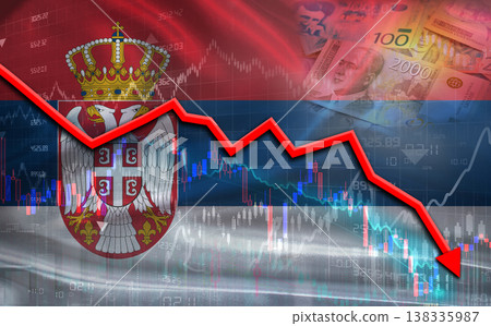 Serbia financial fall on economy market. Serbian financial crisis on economic graph Serbia financial fall on economy market. Serbian financial crisis on economic graph 138335987