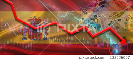 Spain financial crisis on economic graph. Financial fall Spainish on economy market Spain financial crisis on economic graph. Financial fall Spainish on economy market 138336007