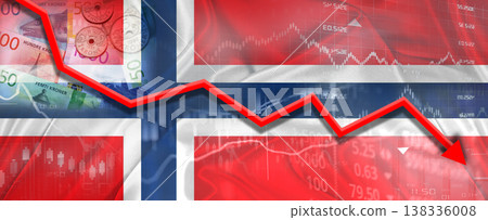 Norwegian financial crisis on economic graph. Financial fall of Norway on economy market background Norwegian financial crisis on economic graph. Financial fall of Norway on economy market background 138336008
