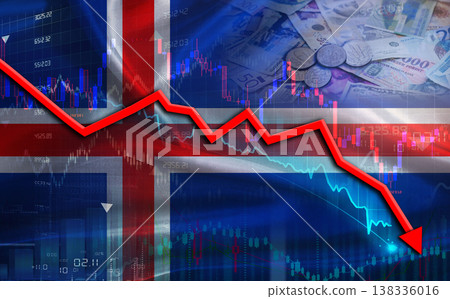 Iceland financial fall on economy market. Iceland financial crisis on economic graph Iceland financial fall on economy market. Iceland financial crisis on economic graph 138336016