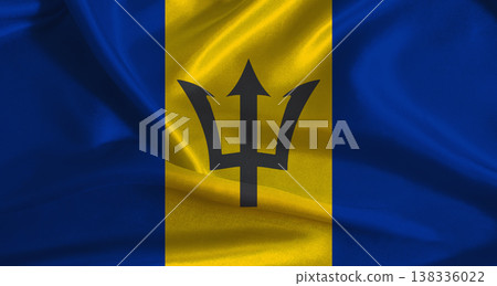 Barbados flag with cloth textured background. National flag of Barbados with realistic texture 138336022