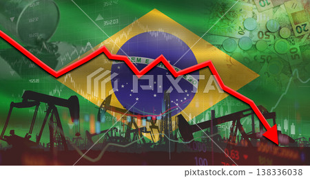 Fall oil price with Brazilian flag on economic chart. Petrol crisis with Brazilian flag on financial graph Fall oil price with Brazilian flag on economic chart. Petrol crisis with Brazilian flag on financial graph 138336038