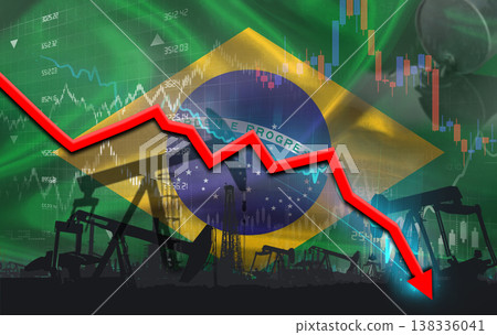 Crude crisis with Brazilian flag on financial graph. Fall oil price with flag of Brazil on economic chart Crude crisis with Brazilian flag on financial graph. Fall oil price with flag of Brazil on economic chart 138336041