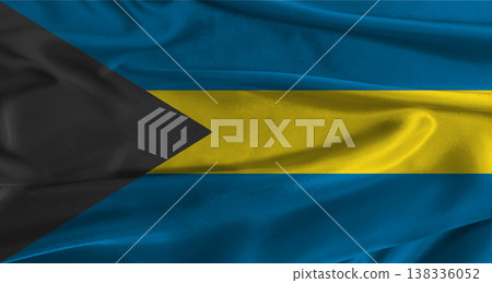 Flag of Bahamas with fabric textured background. Close up of National flag of Bahamas with realistic texture Flag of Bahamas with fabric textured background. Close up of National flag of Bahamas with realistic texture 138336052