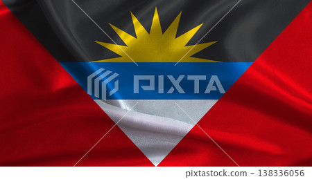 Antigua and Barbuda flag with cloth textured background. National flag of Antigua and Barbuda with realistic texture 138336056