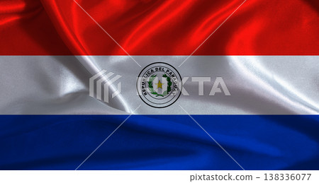 Paraguay flag with cloth textured background. National flag of Paraguay with realistic texture 138336077