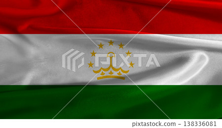 Flag of Tajikistan with fabric textured background. Close up of National flag of Tajikistan with realistic texture Flag of Tajikistan with fabric textured background. Close up of National flag of Tajikistan with realistic texture 138336081