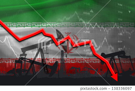 Petroleum crisis with Iran flag on financial graph. Fall oil price with flag of Iran on economic chart 138336097