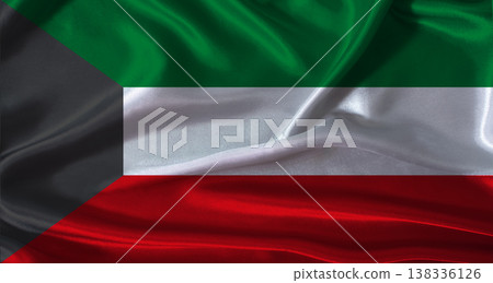Kuwait flag with cloth textured background. National flag of Kuwait with realistic texture 138336126