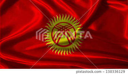 Kyrgyzstan flag with cloth textured background. National flag of Kyrgyzstan with realistic texture Kyrgyzstan flag with cloth textured background. National flag of Kyrgyzstan with realistic texture 138336129