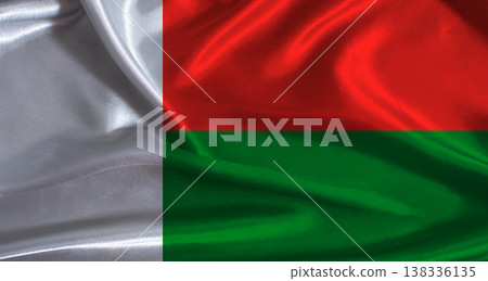 Madagascar flag with cloth textured background. National flag of Madagascar with realistic texture Madagascar flag with cloth textured background. National flag of Madagascar with realistic texture 138336135