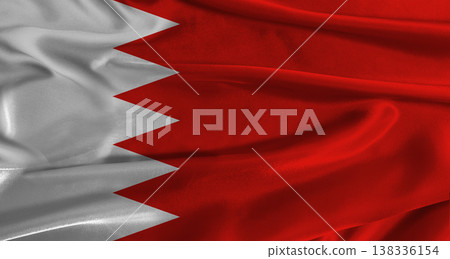 Flag of Bahrain with fabric textured background. Close up of National flag of Bahrain with realistic texture 138336154