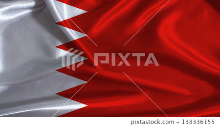 Bahrain flag with cloth textured background. National flag of Bahrain with realistic texture 138336155