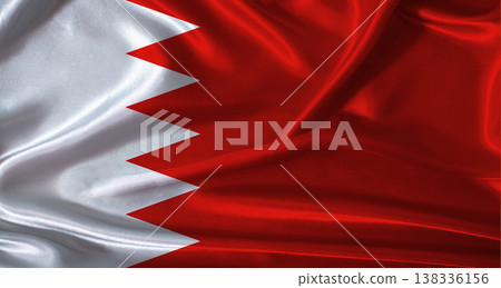 National flag of Bahrain with cloth texture. Bahrain flag with realistic texture background 138336156