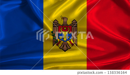 Moldova flag with cloth textured background. National flag of Moldova with realistic texture Moldova flag with cloth textured background. National flag of Moldova with realistic texture 138336164